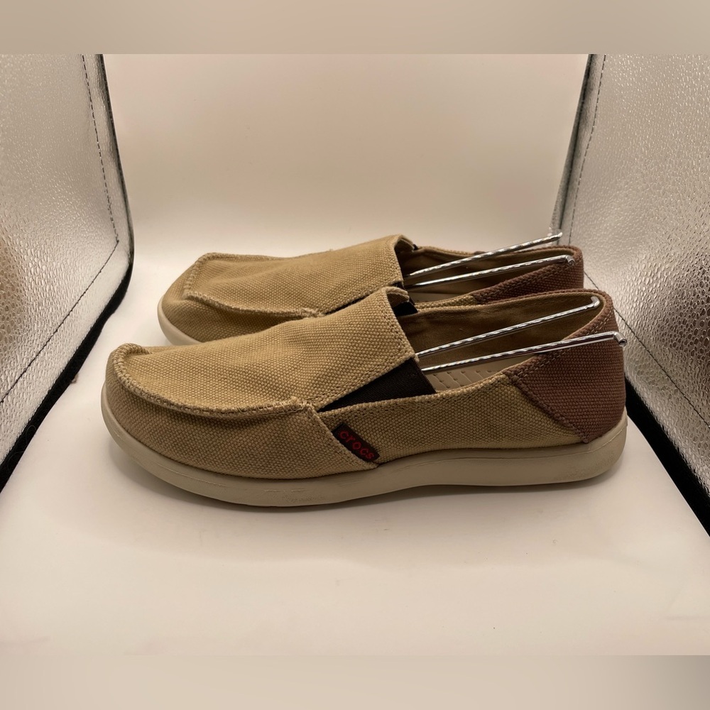 Crocs Santa Cruz Casual Tan and Brown Slip-On Shoes size 5